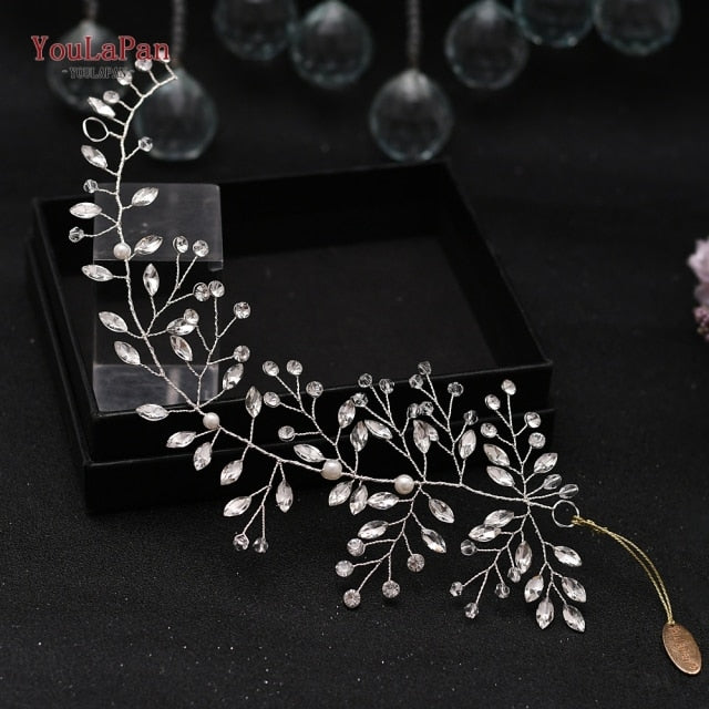 YouLaPan HP295 Flower Headband Crystal Pearls Women Tiara Bridal