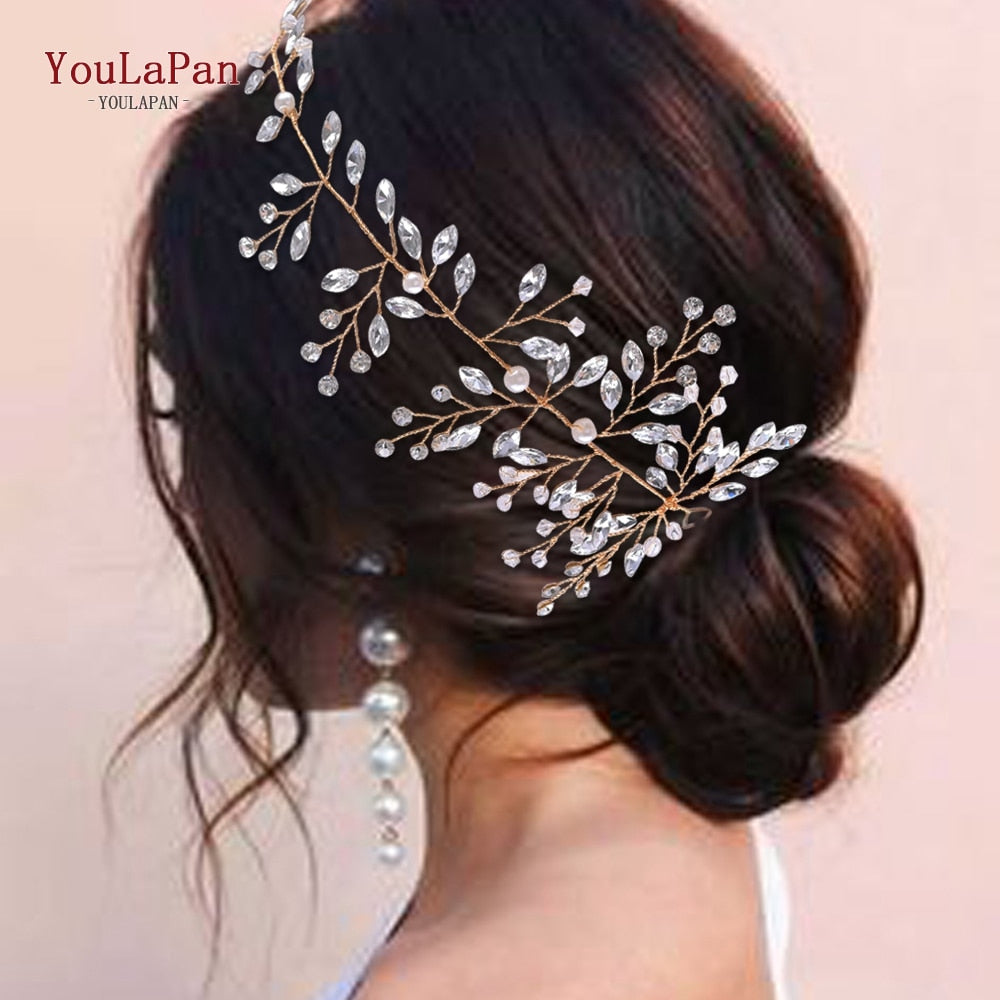 YouLaPan HP295 Flower Headband Crystal Pearls Women Tiara Bridal