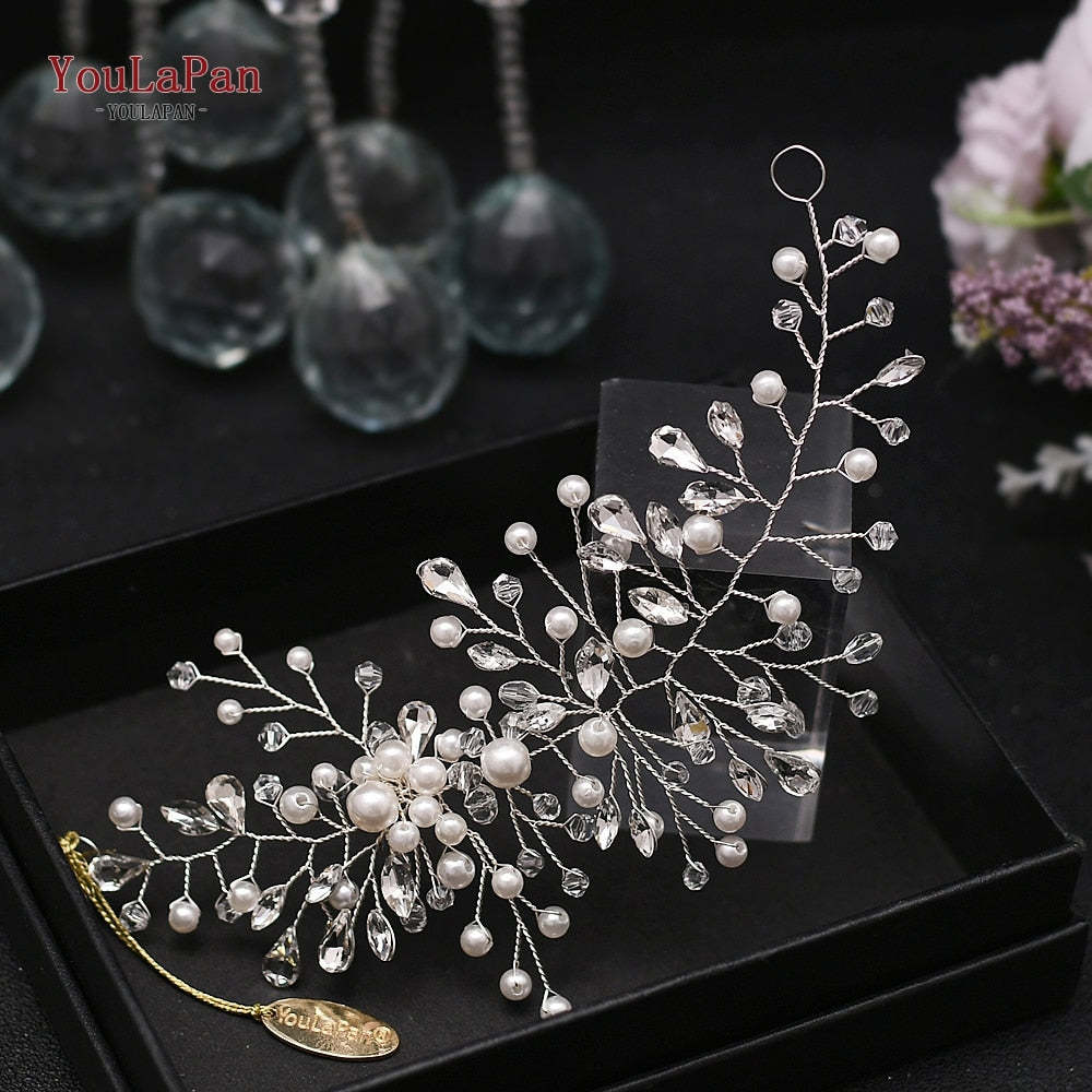 YouLaPan HP295 Flower Headband Crystal Pearls Women Tiara Bridal