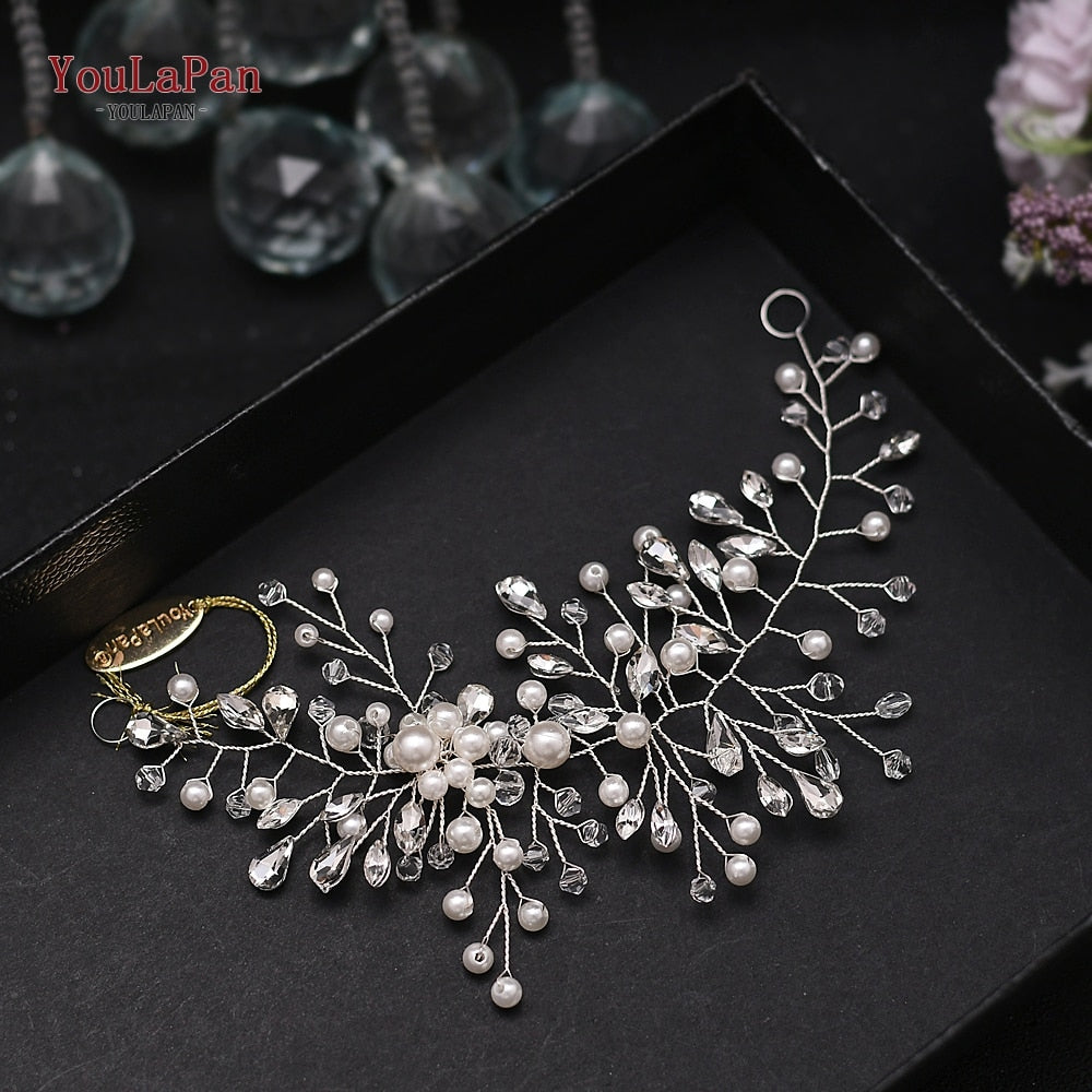 YouLaPan HP295 Flower Headband Crystal Pearls Women Tiara Bridal