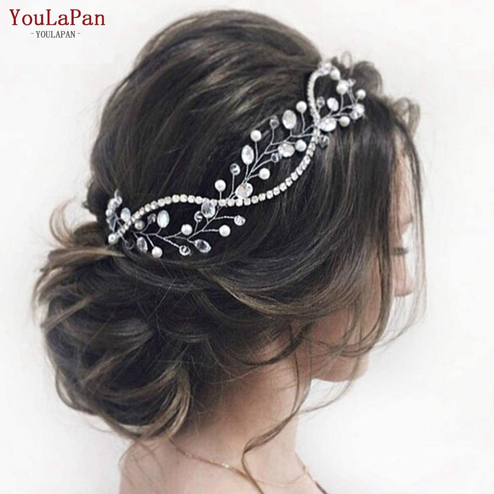 YouLaPan HP295 Flower Headband Crystal Pearls Women Tiara Bridal