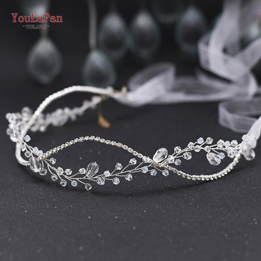 YouLaPan HP295 Flower Headband Crystal Pearls Women Tiara Bridal