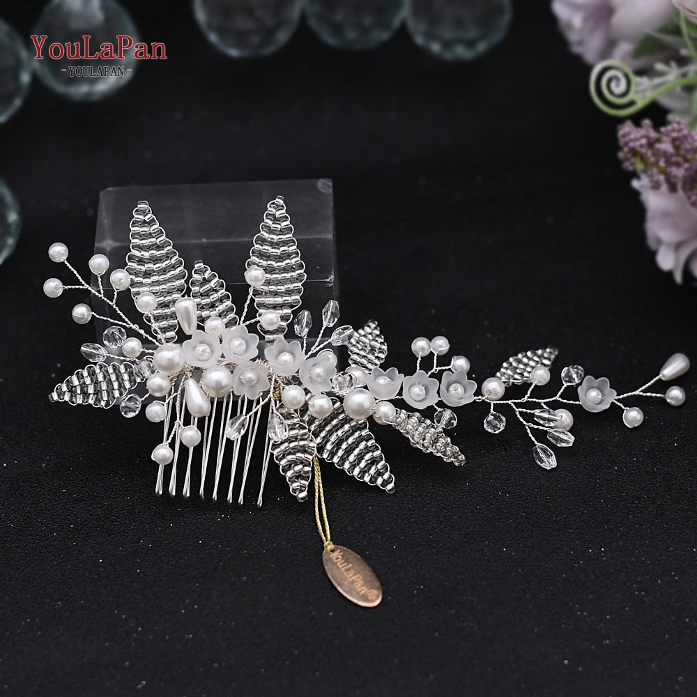 YouLaPan HP295 Flower Headband Crystal Pearls Women Tiara Bridal