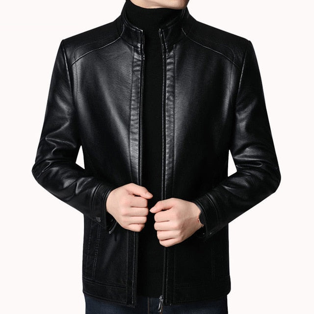 New Spring  Long Sleeves Soft Leather Mens Jacket