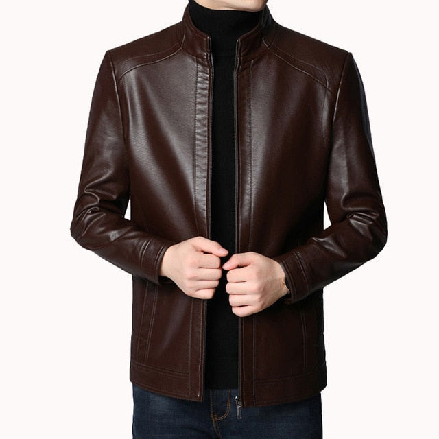New Spring  Long Sleeves Soft Leather Mens Jacket