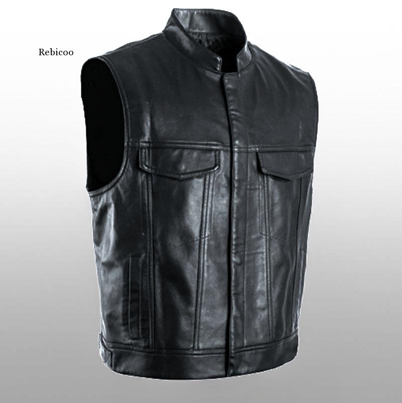 C2C Mall-Casual Motorcycle Sleeveless Mens Vest Leather Jacket