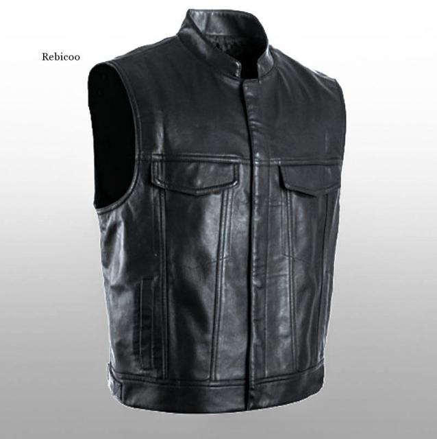 C2C Mall-Casual Motorcycle Sleeveless Mens Vest Leather Jacket