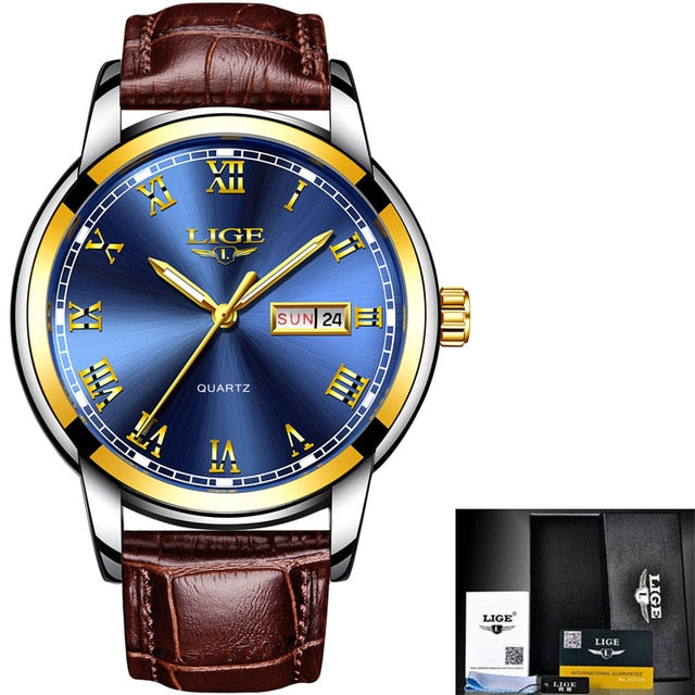 Leather Chronograph Waterproof Sport Automatic Date Quartz Men Watch
