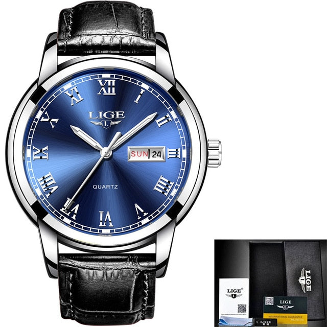 Leather Chronograph Waterproof Sport Automatic Date Quartz Men Watch