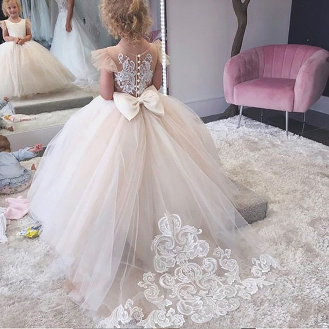 Gardenwed Simple Ball Gown Cap Sleeves Puffy Back Girl Dress
