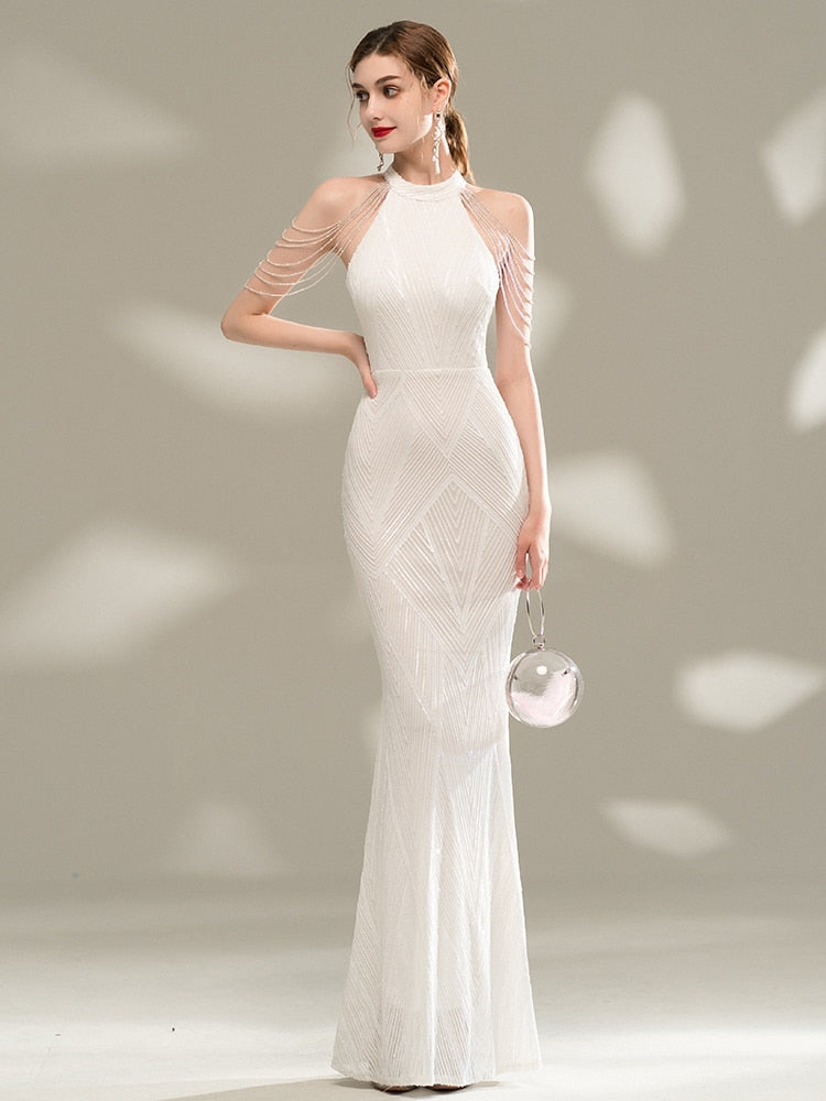 YIDINGZS Elegant Off Shoulder Sequin Evening Bodycon Maxi Dress