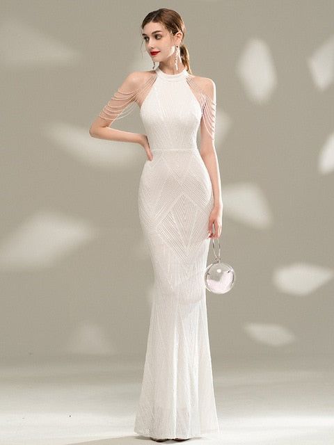 YIDINGZS Elegant Off Shoulder Sequin Evening Bodycon Maxi Dress
