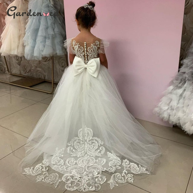 Gardenwed Simple Ball Gown Cap Sleeves Puffy Back Girl Dress