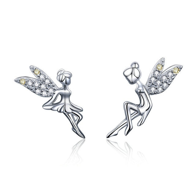WOSTU Flower Heart Stud Earrings 100% 925 Sterling Silver Pearl Small Earrings For Women Wedding Engagement Jewelry Gifts