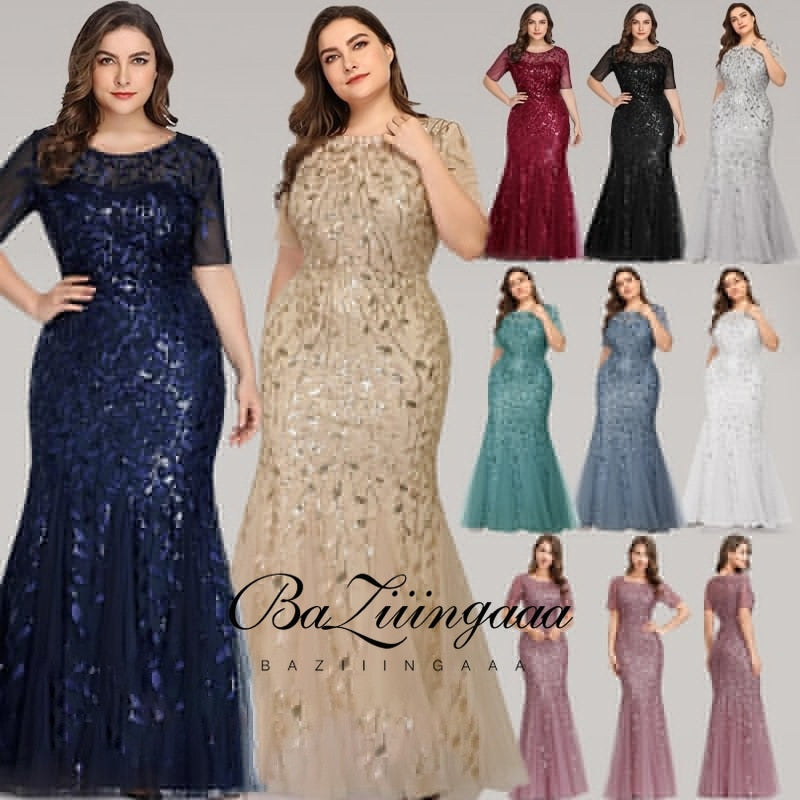 Ever Pretty Plus Size Sequin Mesh Mermaid Slim Evening Dress