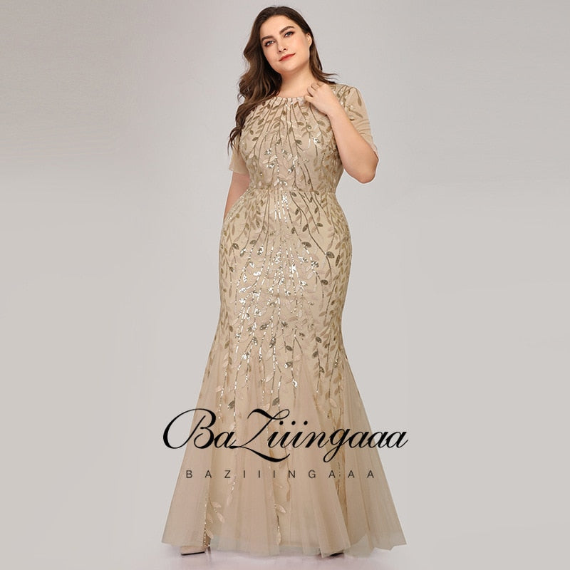 Ever Pretty Plus Size Sequin Mesh Mermaid Slim Evening Dress