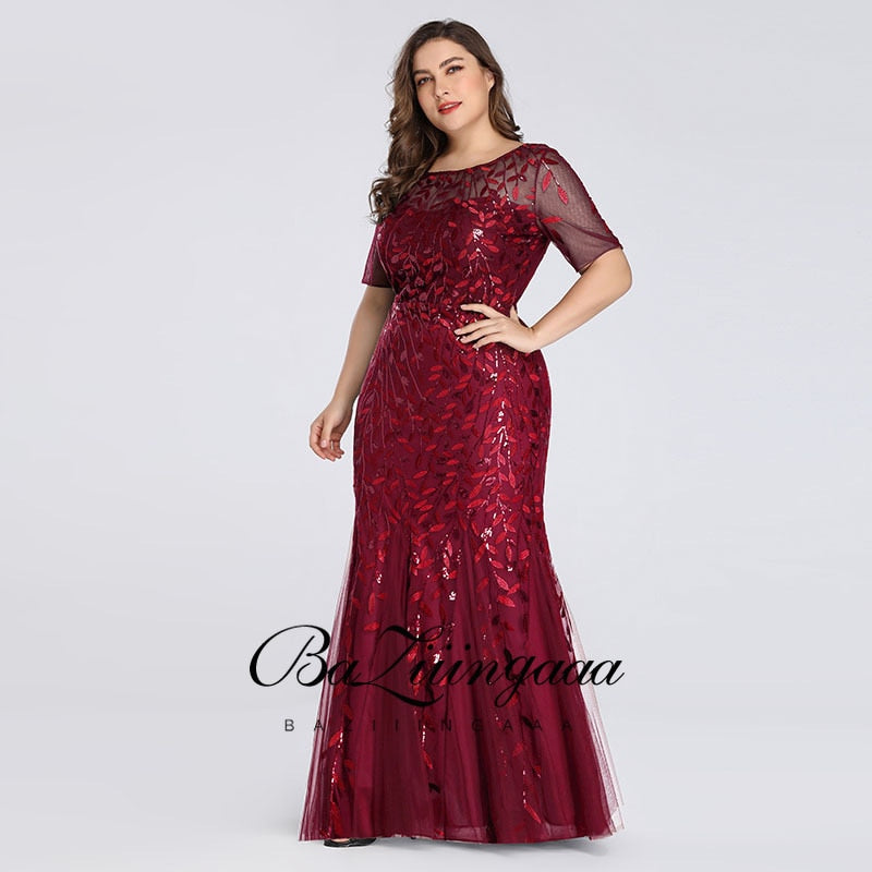 Ever Pretty Plus Size Sequin Mesh Mermaid Slim Evening Dress