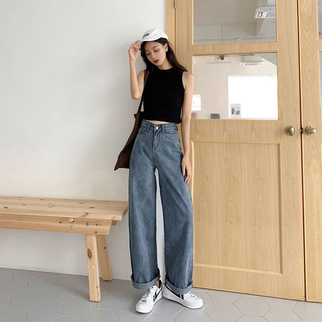 High Waist-Loose Wide Legs Comfortable Denim Ladies Jeans