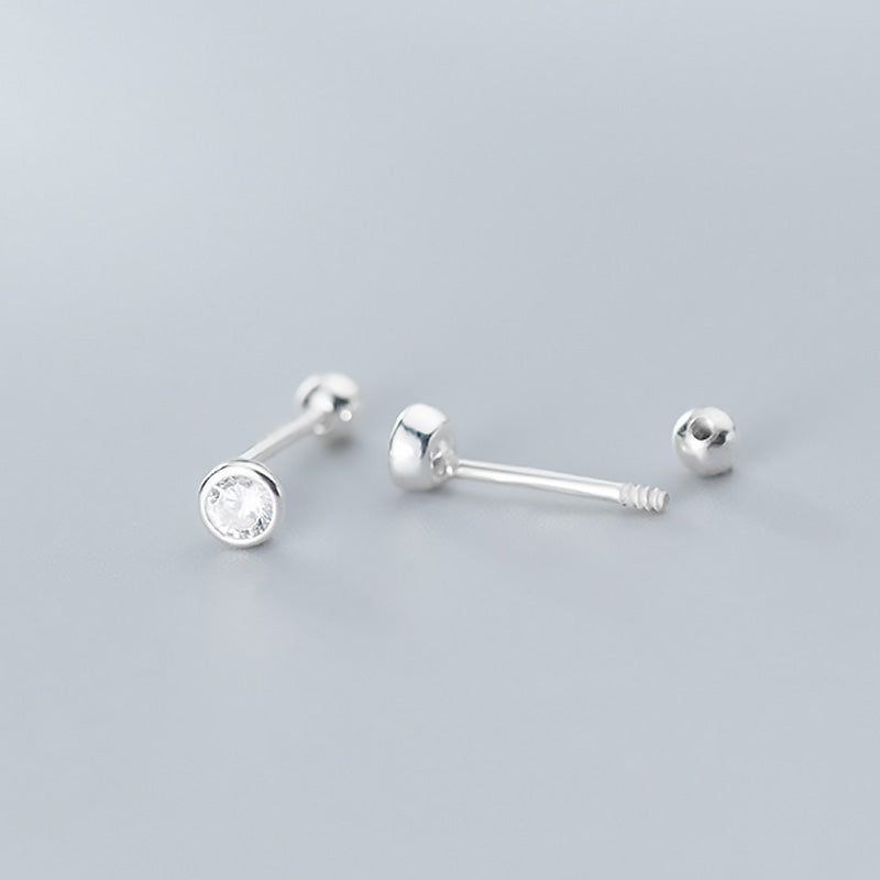 Trustdavis Real 925 Sterling Silver Round CZ Screw Beads Stud Earrings