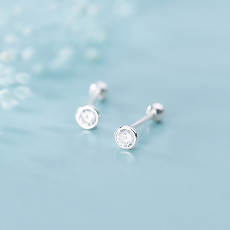 Trustdavis Real 925 Sterling Silver Round CZ Screw Beads Stud Earrings