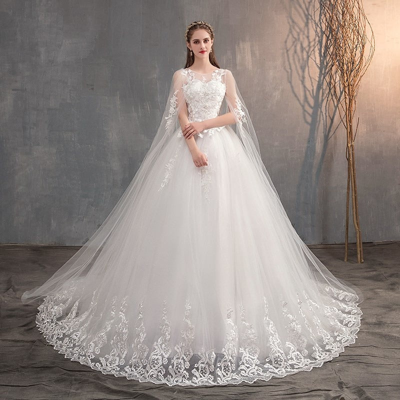 VESHJA DASMES Wedding Dress With Long Cap Lace Wedding Gown