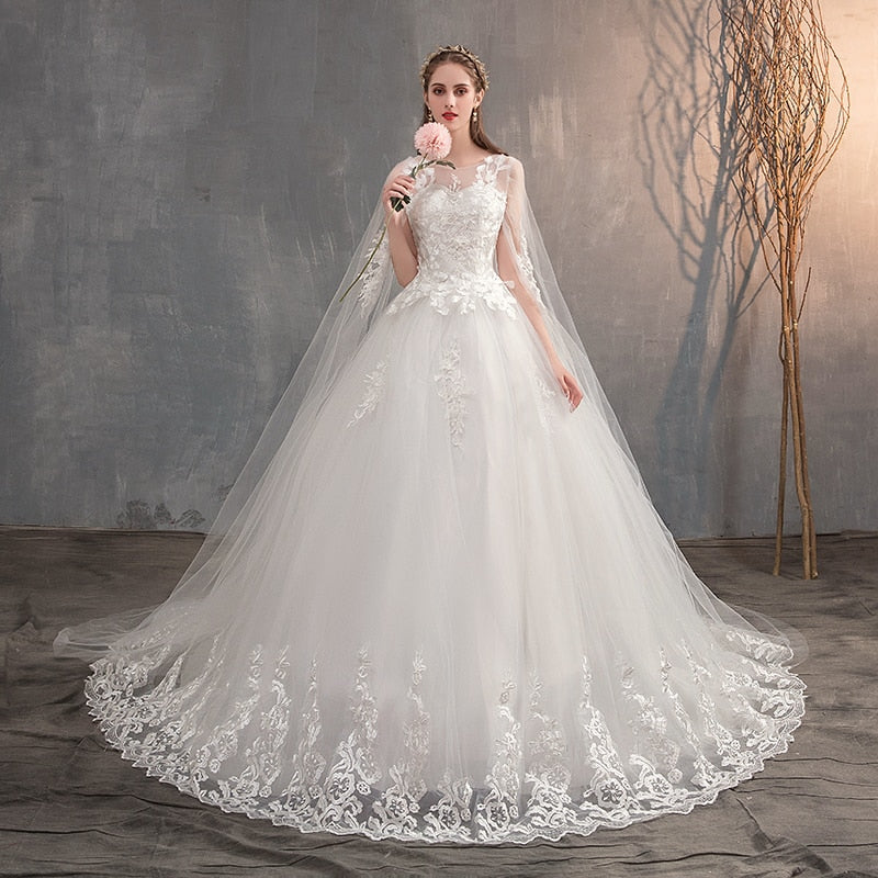 VESHJA DASMES Wedding Dress With Long Cap Lace Wedding Gown