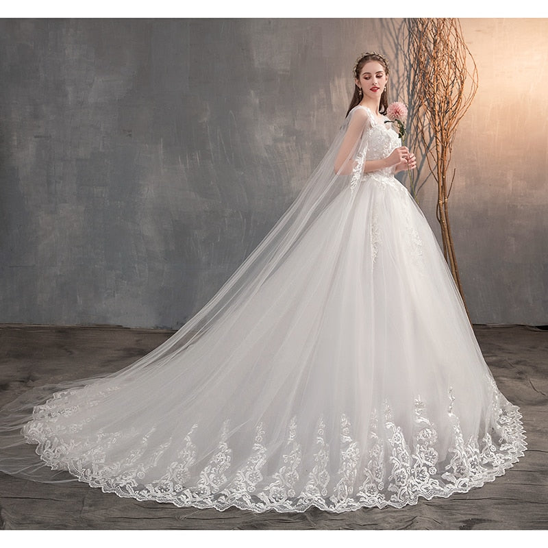VESHJA DASMES Wedding Dress With Long Cap Lace Wedding Gown