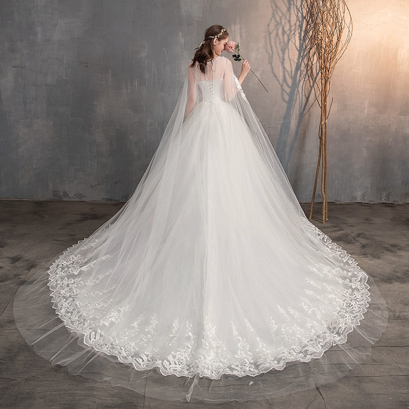 VESHJA DASMES Wedding Dress With Long Cap Lace Wedding Gown