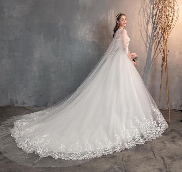 VESHJA DASMES Wedding Dress With Long Cap Lace Wedding Gown