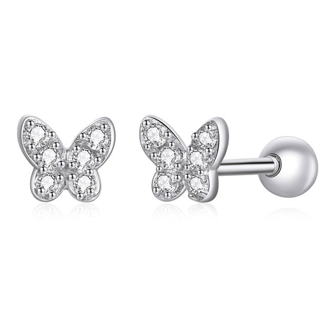 WOSTU Flower Heart Stud Earrings 100% 925 Sterling Silver Pearl Small Earrings For Women Wedding Engagement Jewelry Gifts