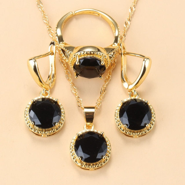C2C Mall 925 Silver Zircon Dangle Earrings-Ring and Necklace 3 piece Set
