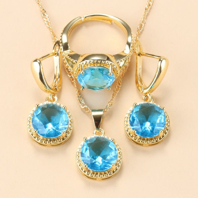 C2C Mall 925 Silver Zircon Dangle Earrings-Ring and Necklace 3 piece Set