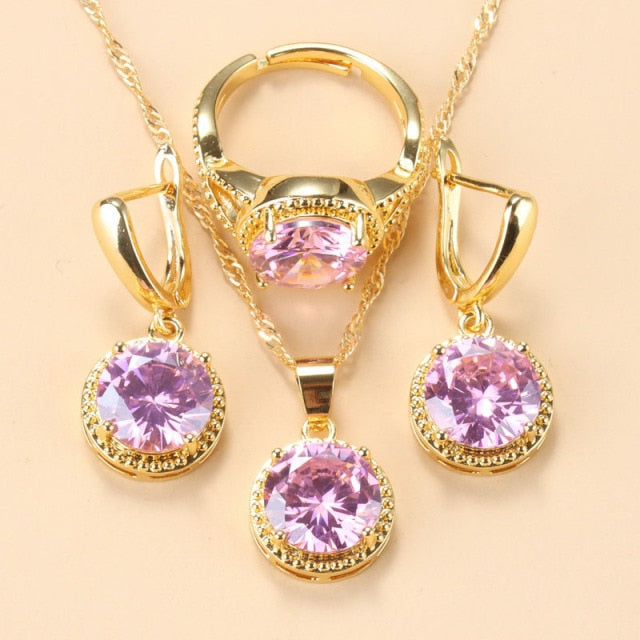 C2C Mall 925 Silver Zircon Dangle Earrings-Ring and Necklace 3 piece Set
