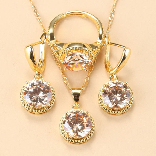 C2C Mall 925 Silver Zircon Dangle Earrings-Ring and Necklace 3 piece Set