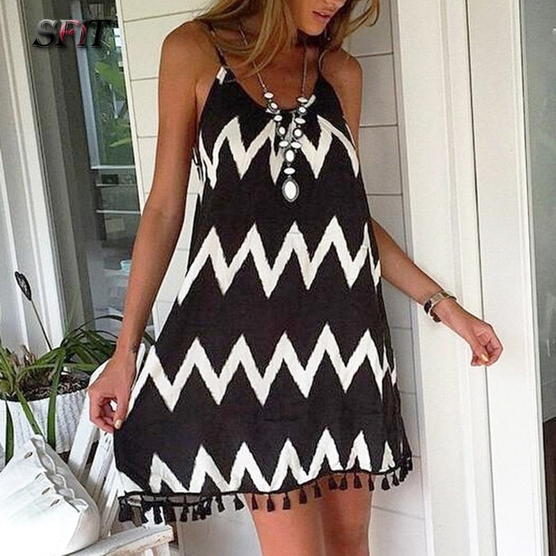 Sfit Sexy Wavy Stripe Loose Beach Ladies Beach Dress