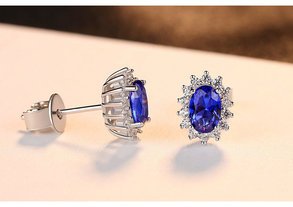 Natural Birthstone Royal Blue Sapphires with Solid 925 Sterling Silver Earrings