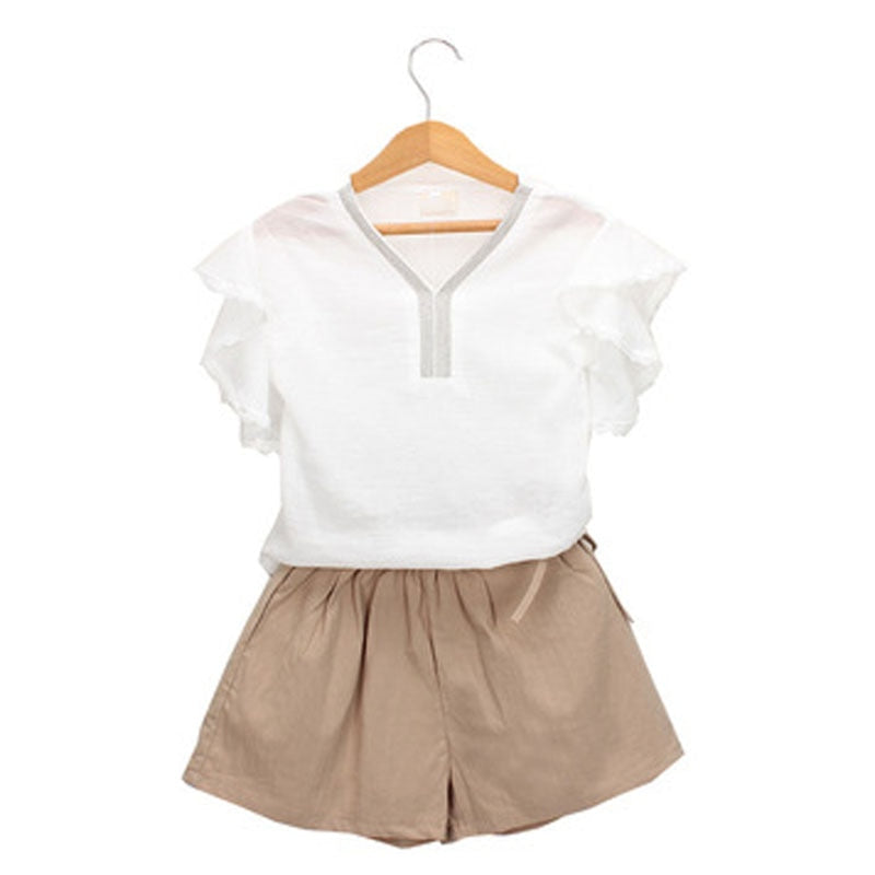 Girls' Denim Short-sleeved T-shirt+High Waist Skirt 2PCS Set