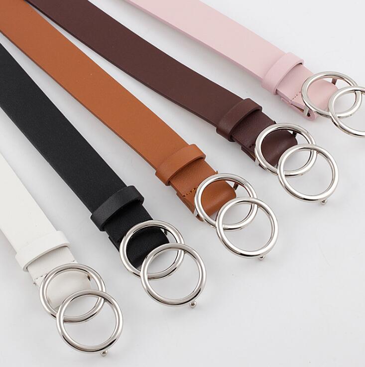 C2C Double Ring Women Leather Metal Buckle Belts For Ladies