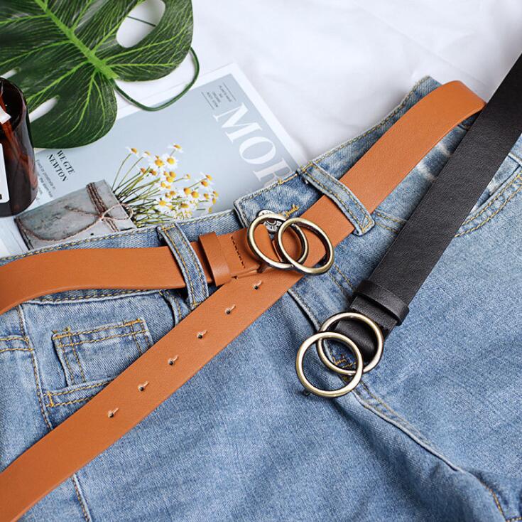 C2C Double Ring Women Leather Metal Buckle Belts For Ladies