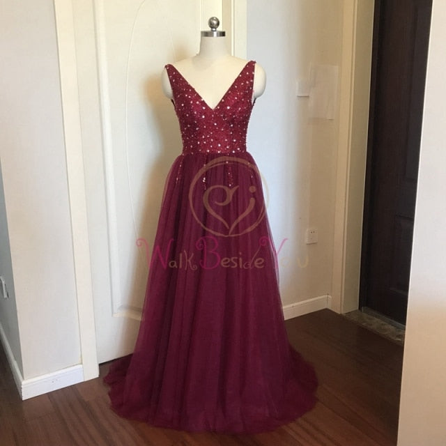 C2C High Split Tulle Sleeveless Evening A-line Lace Up Plus Size Dress