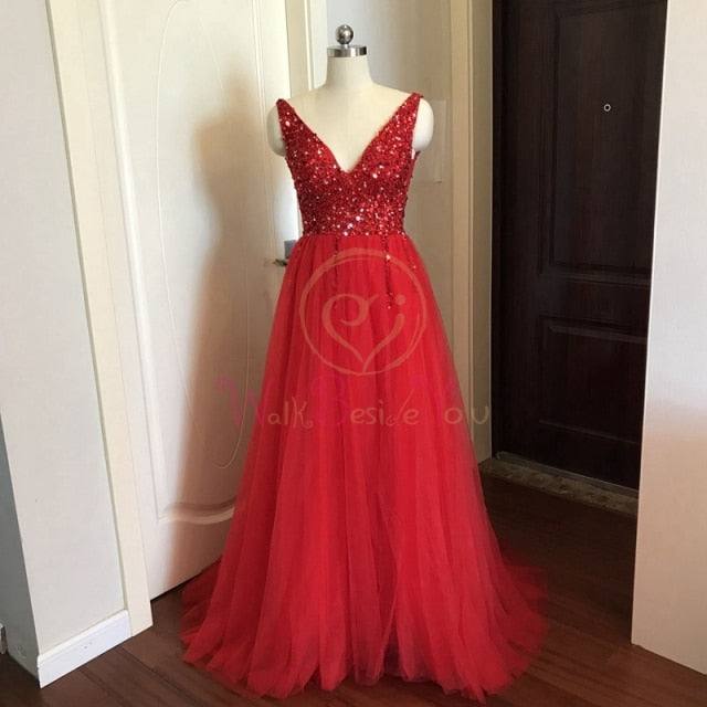 C2C High Split Tulle Sleeveless Evening A-line Lace Up Plus Size Dress