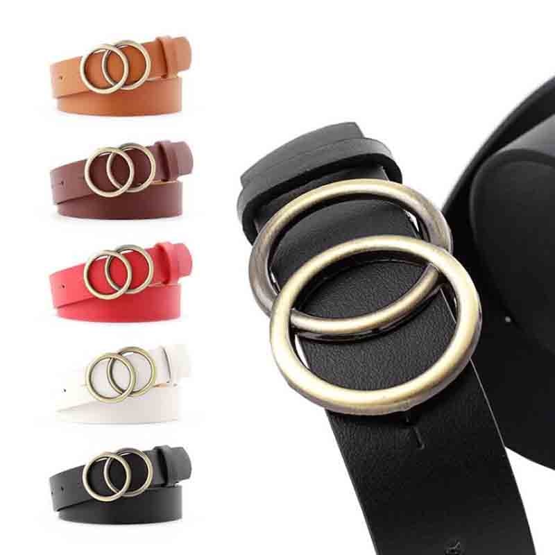 C2C Double Ring Women Leather Metal Buckle Belts For Ladies
