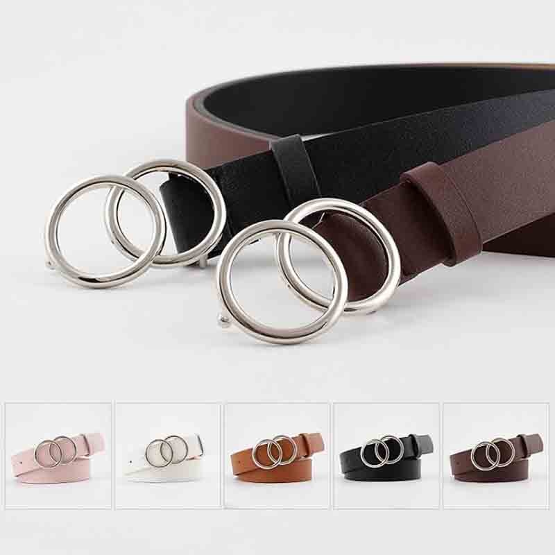 C2C Double Ring Women Leather Metal Buckle Belts For Ladies