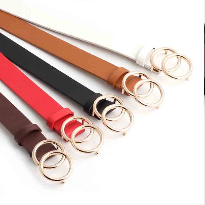 C2C Double Ring Women Leather Metal Buckle Belts For Ladies