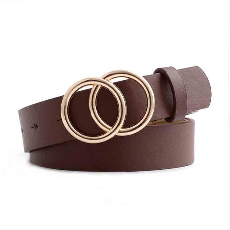 C2C Double Ring Women Leather Metal Buckle Belts For Ladies