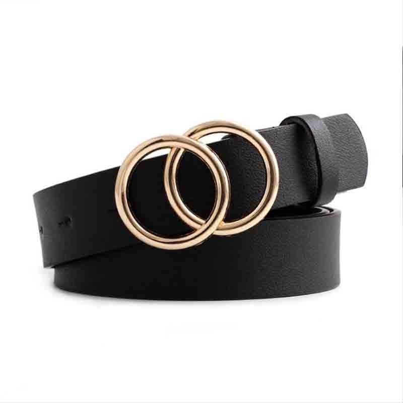 C2C Double Ring Women Leather Metal Buckle Belts For Ladies