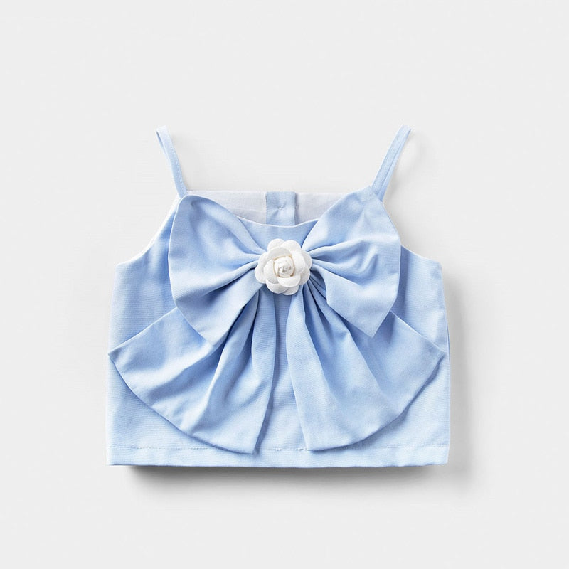 Girls' Denim Short-sleeved T-shirt+High Waist Skirt 2PCS Set