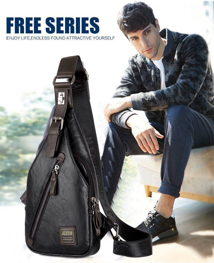 JackKevin Men's Leather Crossbody Theftproof Chest and Shoulder Mens Bags