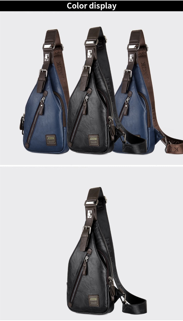 JackKevin Men's Leather Crossbody Theftproof Chest and Shoulder Mens Bags