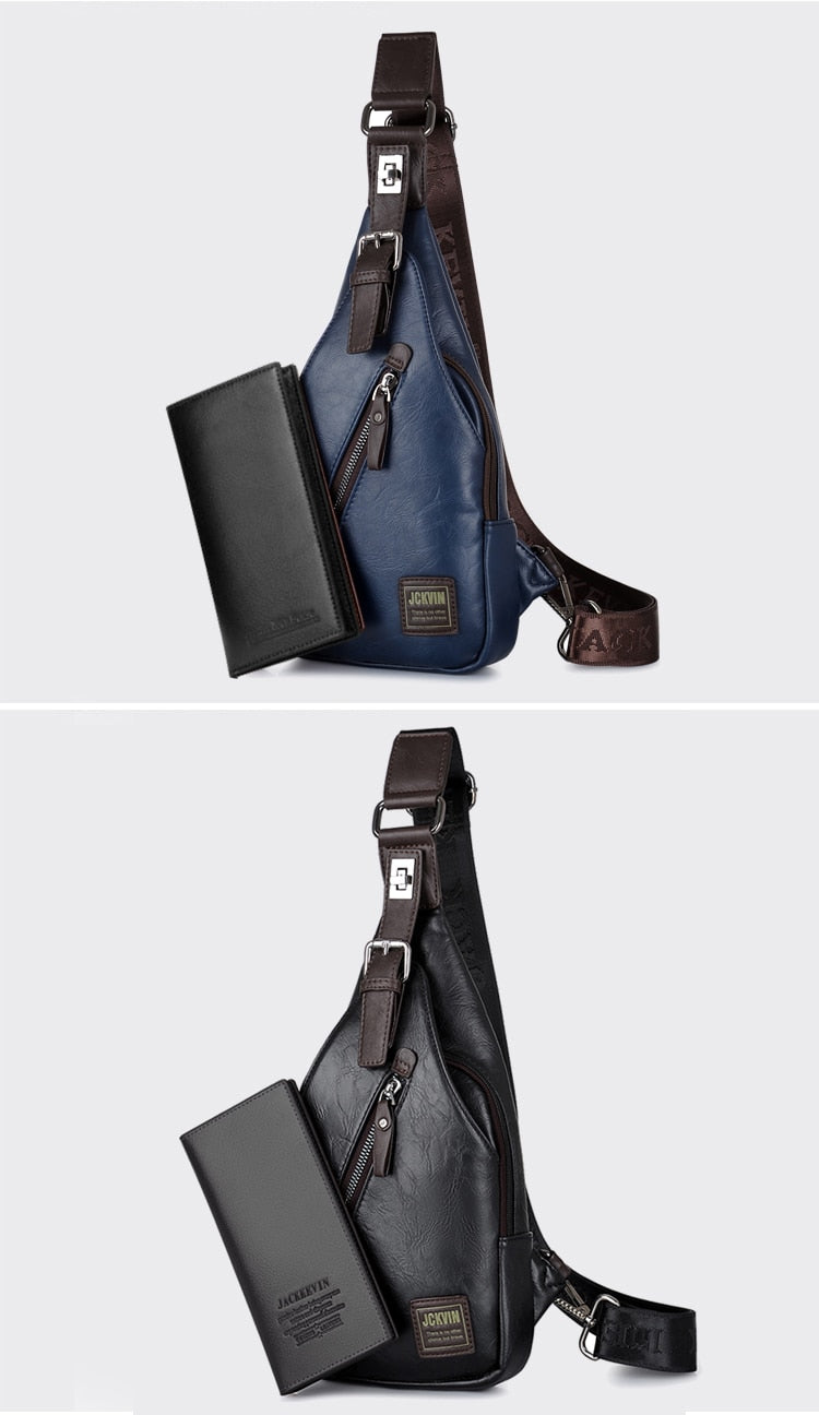 JackKevin Men's Leather Crossbody Theftproof Chest and Shoulder Mens Bags